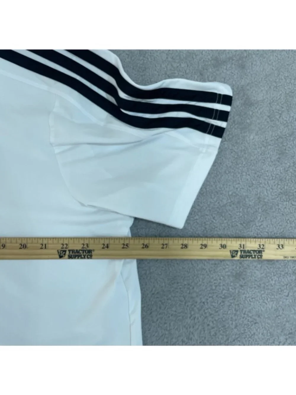 Adidas Men's XL White Athletic Tee With Black Stripes On Sleeves Logo On Chest